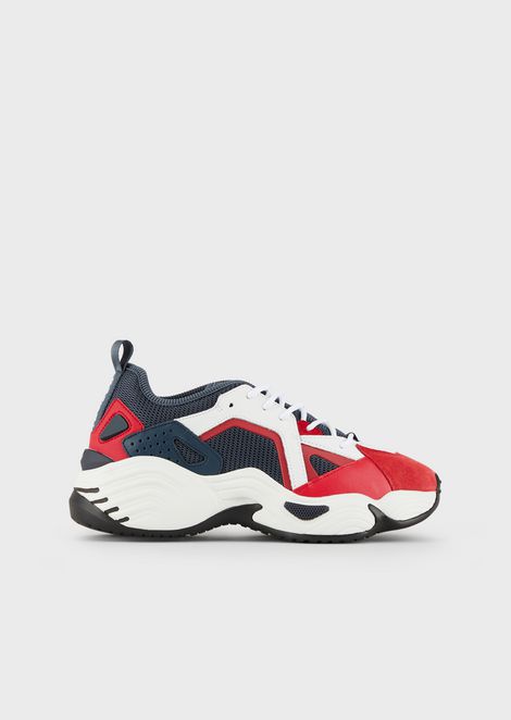 EMPORIO ARMANI Leather sneakers with neoprene inserts