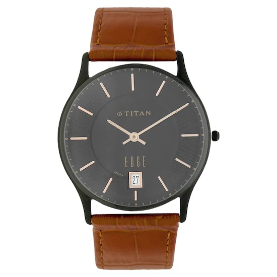 Titan Edge Brown Dial Leather Strap Watch
